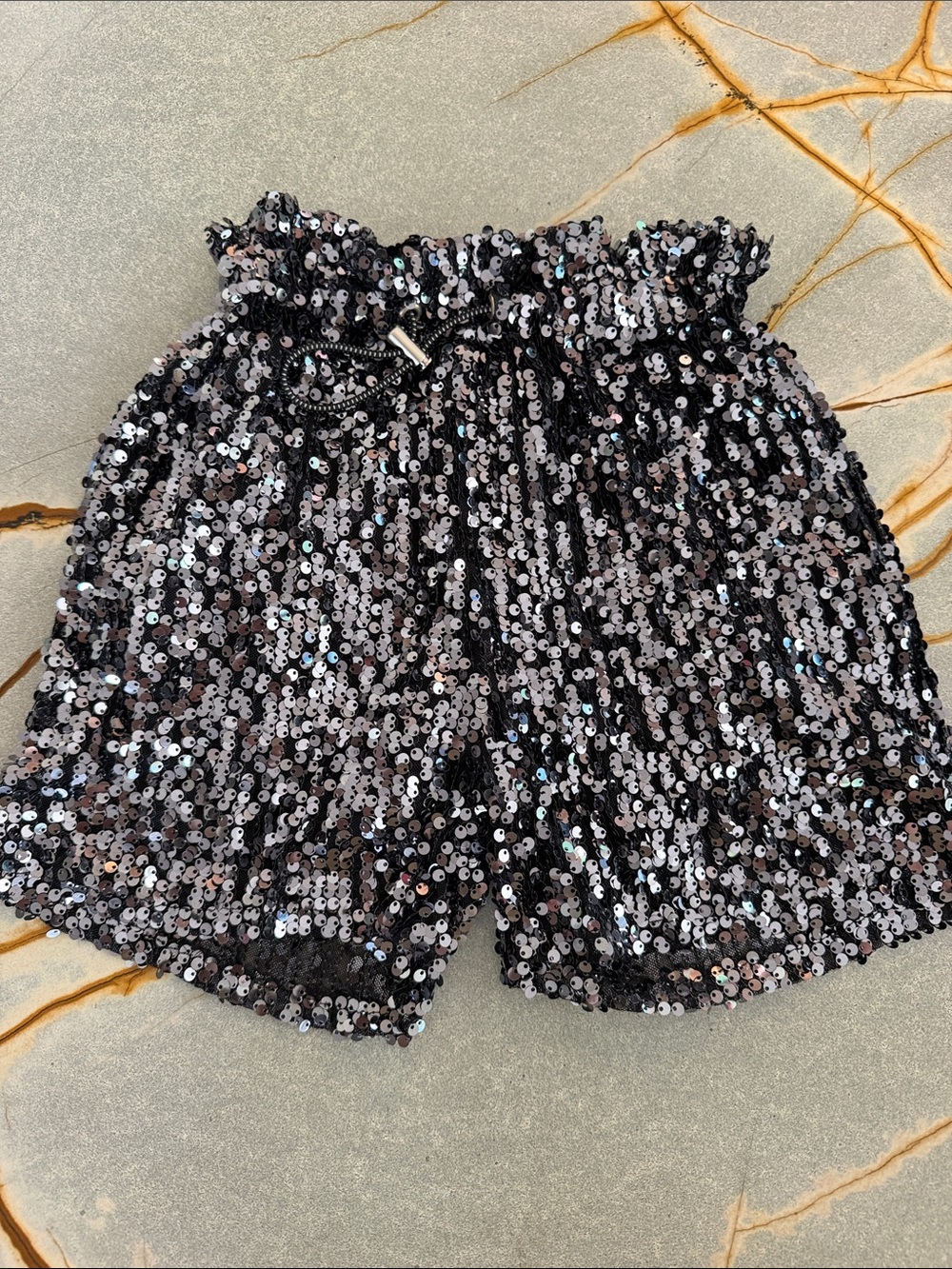 Black Sequin Party Shorts with Pockets